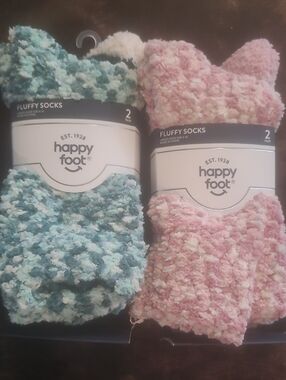 Happy Foot Women's Fluffy Cozy Socks - Pink & Blue (2 Pack)